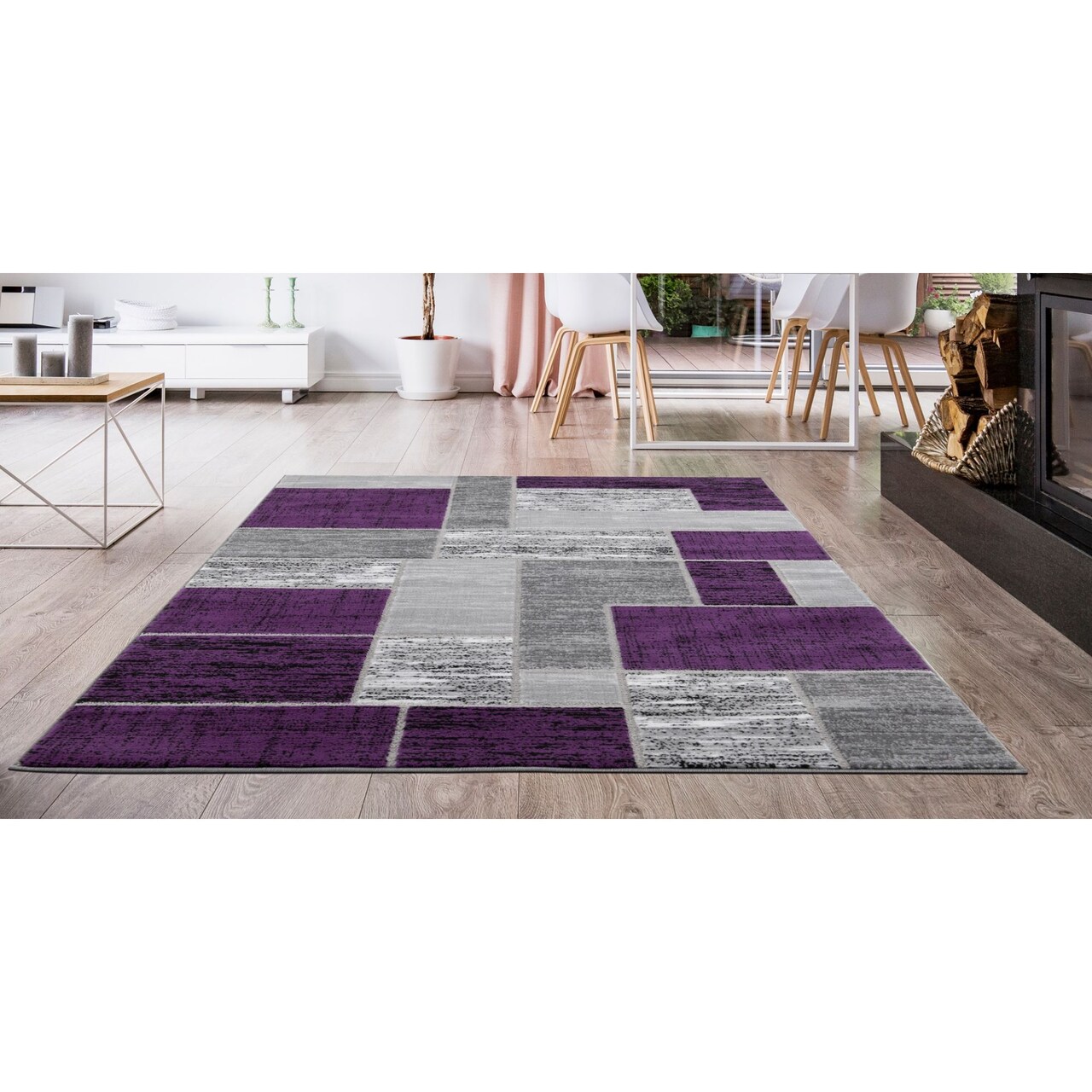 LBaiet 4' x 6' Purple and Gray Geometric Pattern Rectangular Area Throw Rug